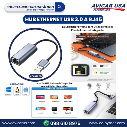 HUB ETHERNET USB 3.0 A RJ45</br><strong>ACC07RED</strong> - Image 2